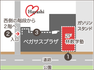 付近の地図です。1から3の番号があります。